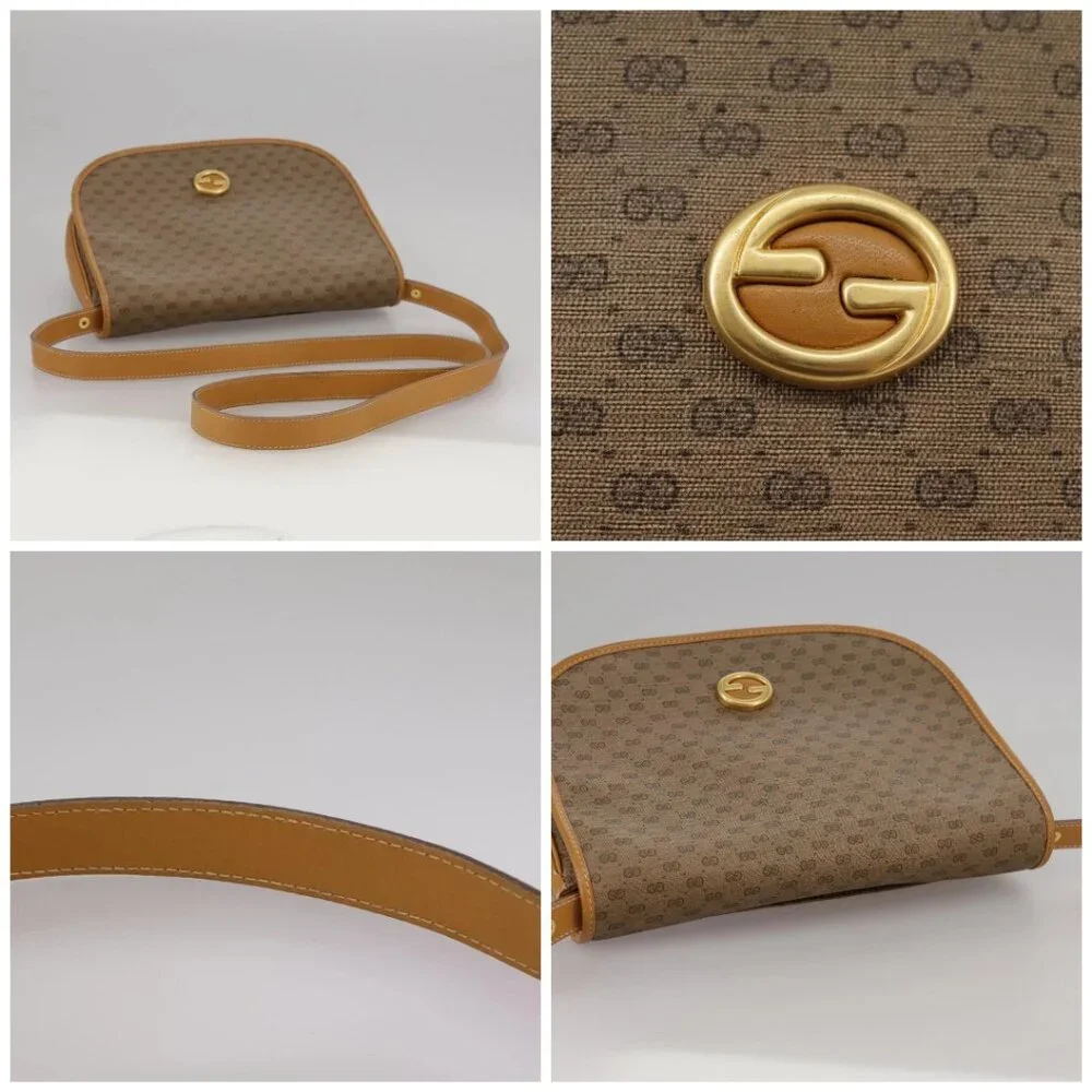 GUCCI Micro GG Supreme Shoulder Bag PVC Beige Brown Gold Auth 101967 - Picture 16 of 16
